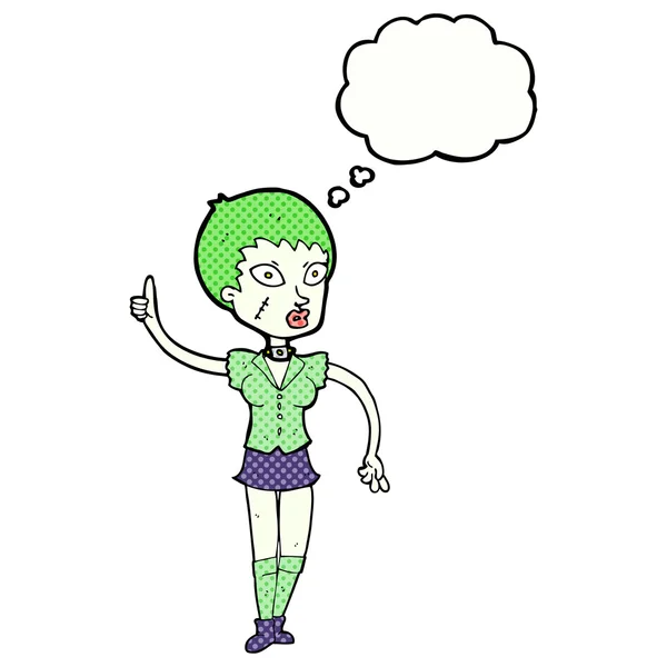 Cartoon halloween meisje met gedachte zeepbel — Stockvector