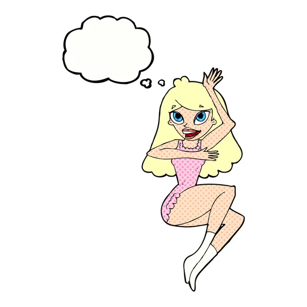 Cartoon vrouw in lingerie met gedachte bubble — Stockvector