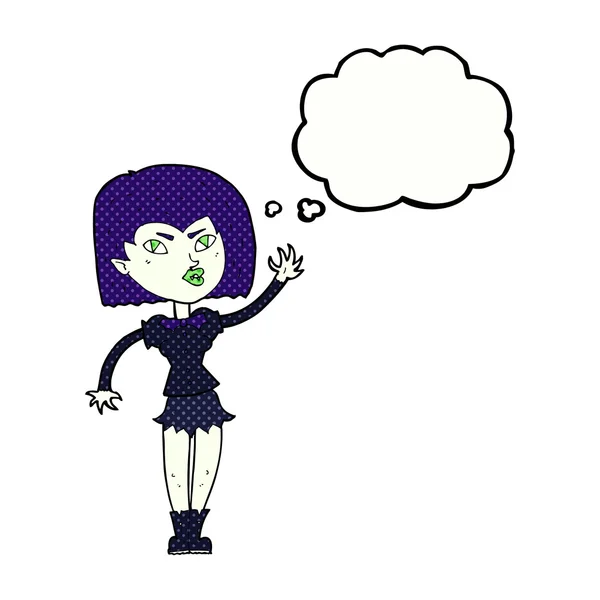 Desenho animado menina vampiro bonita com bolha de pensamento — Vetor de Stock
