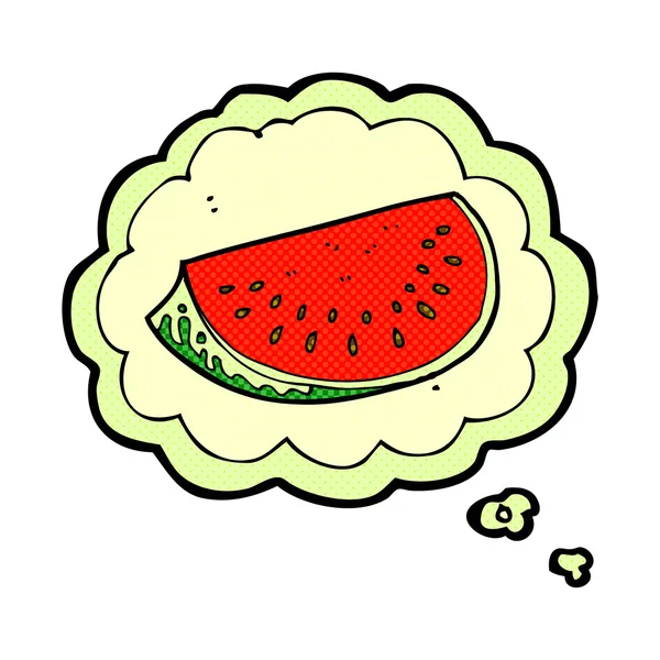 Cartoon watermelon slice with thought bubble — Stock Vector