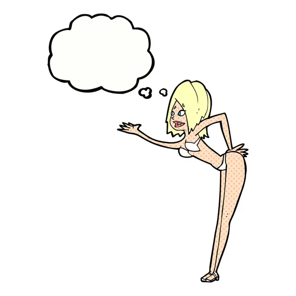Cartoon vrouw in bikini met gedachte bubble — Stockvector