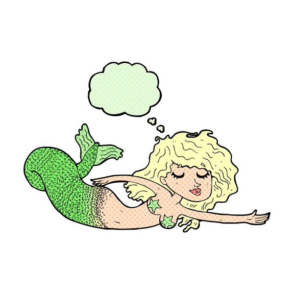 Cartoon zeemeermin met gedachte zeepbel — Stockvector