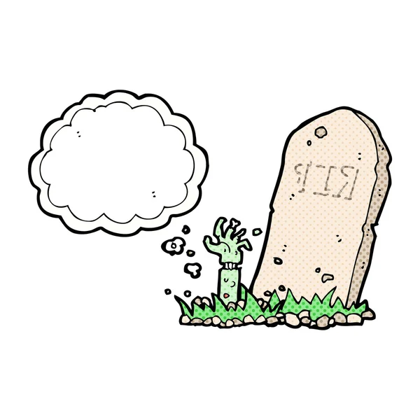 思考の泡で墓から立ち上がる漫画ゾンビ — ストックベクタ