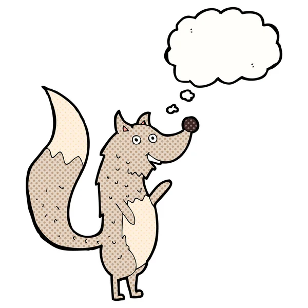 Cartoon waving wolf with thought bubble — Stock Vector