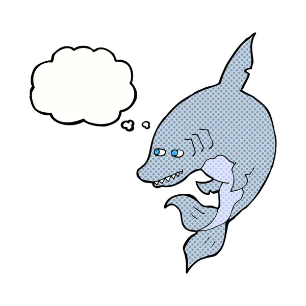 Funny cartoon shark with thought bubble — Stock Vector