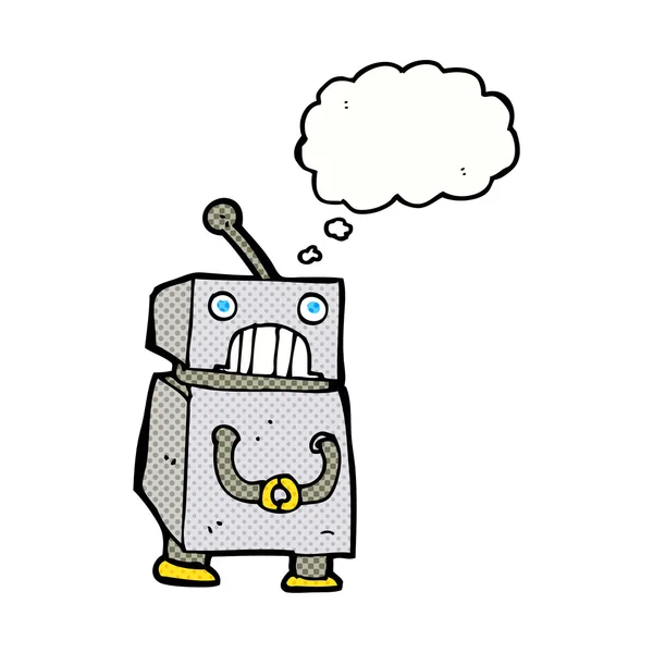 Cartoon robot met gedachte zeepbel — Stockvector