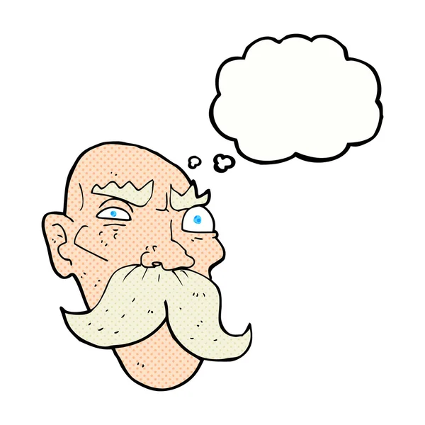 Desenho animado irritado velho homem com bolha de pensamento — Vetor de Stock