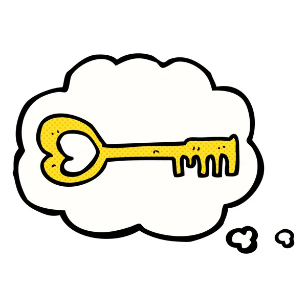 Cartoon heart shaped key with thought bubble — Stock Vector
