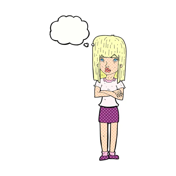 Femme dessin animé debout avec bulle de pensée — Image vectorielle