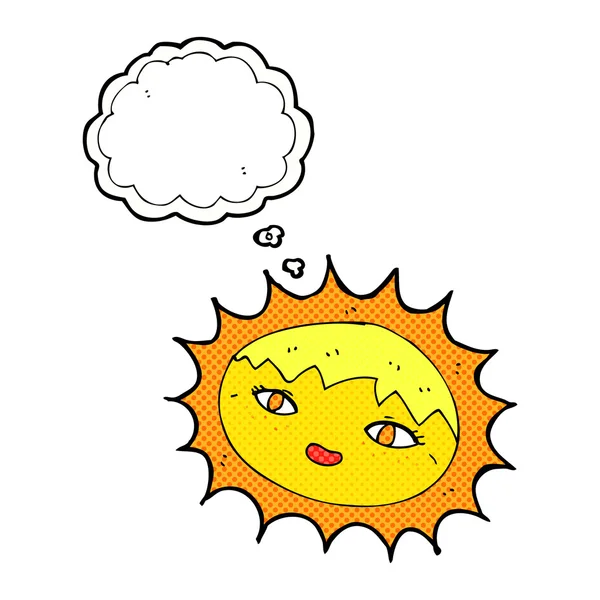 Dibujos animados bonito sol con burbuja de pensamiento — Vector de stock