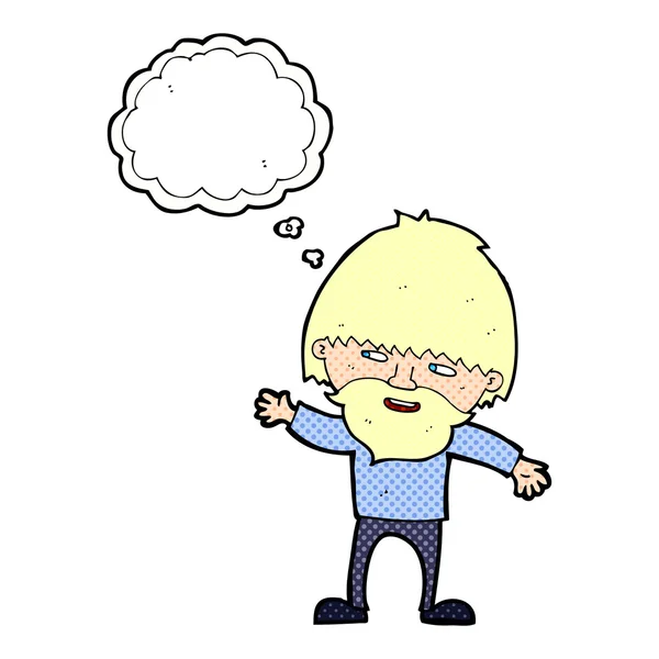 Cartoon gelukkig baard man zwaaien met gedachte zeepbel — Stockvector