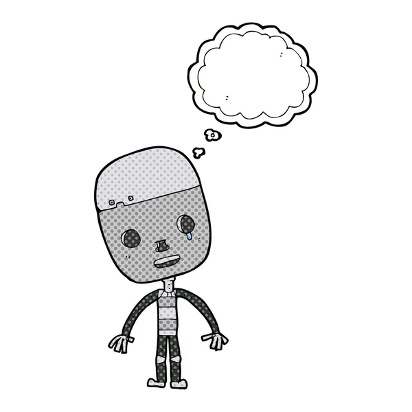 Dibujos animados robot triste con burbuja de pensamiento — Archivo Imágenes Vectoriales