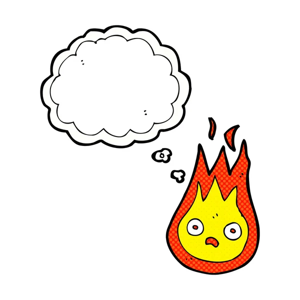 Cartoon friendly fireball with thought bubble — Stock Vector