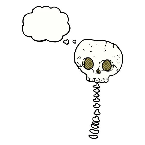 Dibujos animados espeluznante cráneo y columna vertebral con burbuja de pensamiento — Vector de stock