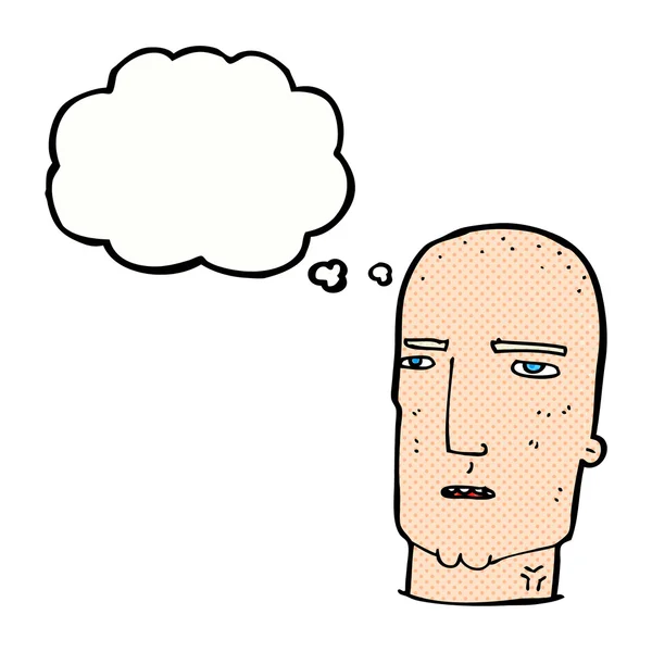 Cartoon bald tough guy with thought bubble — Stock Vector