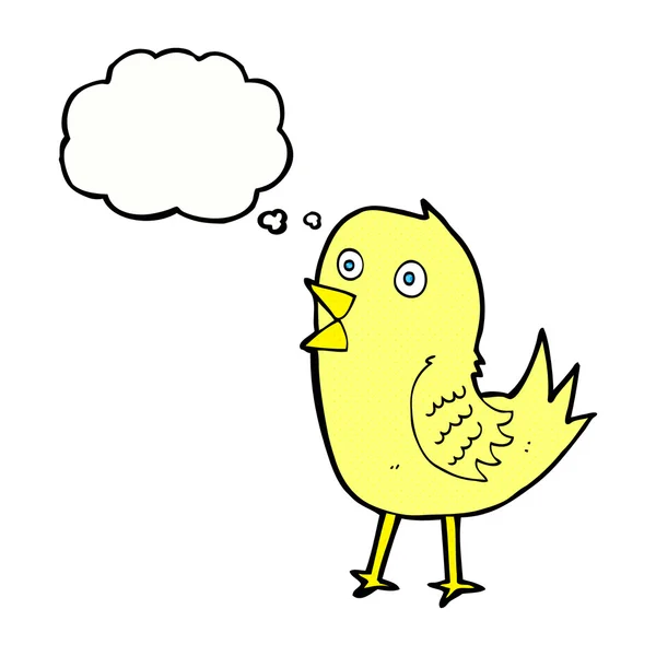 Cartoon tweeting bird with thought bubble — Stock Vector