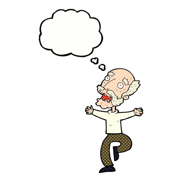 Cartoon old man having a fright with thought bubble — Stock Vector