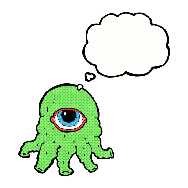 Cartoon alien hoofd met gedachte zeepbel — Stockvector