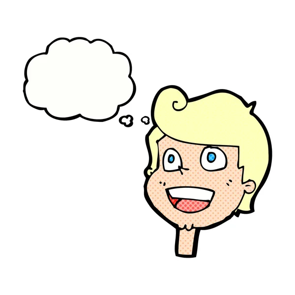 Cartoon gelukkig gezicht met gedachte zeepbel — Stockvector