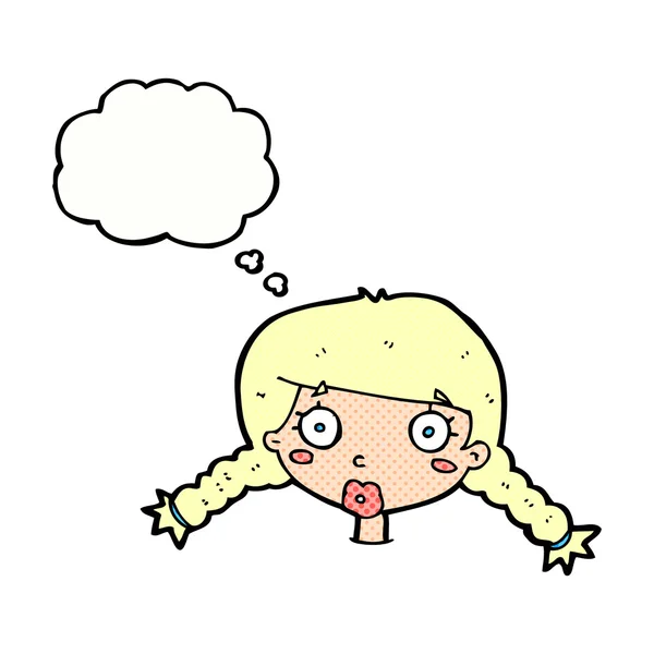 Karikatur verwechselt weibliches Gesicht mit Gedankenblase — Stockvektor