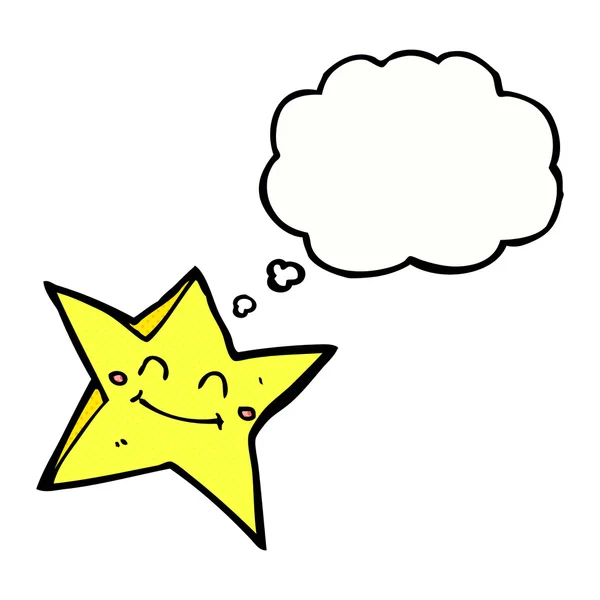 Cartone animato personaggio stella felice con bolla di pensiero — Vettoriale Stock
