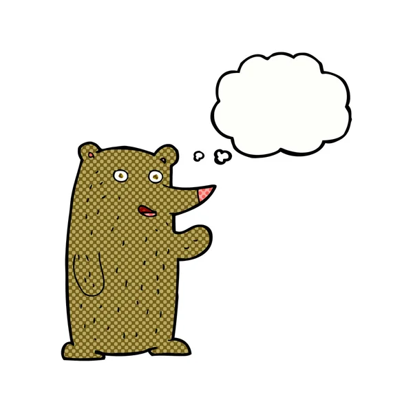 Cartoon zwaaien beer met gedachte zeepbel — Stockvector