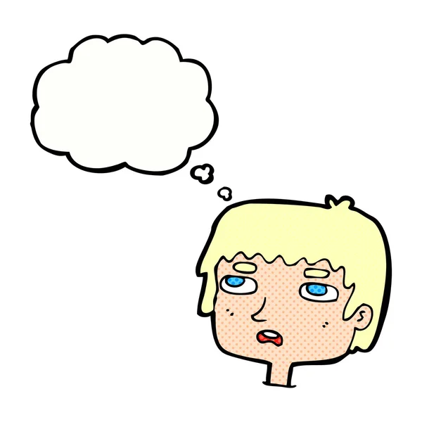Cartoon olycklig ansikte med tankebubbla — Stock vektor