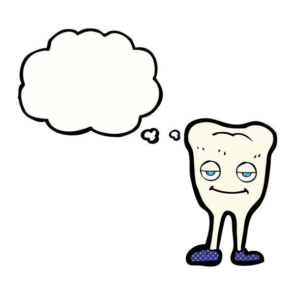 Kreslený šťastný zub s myšlenkovou bublinou — Stockový vektor