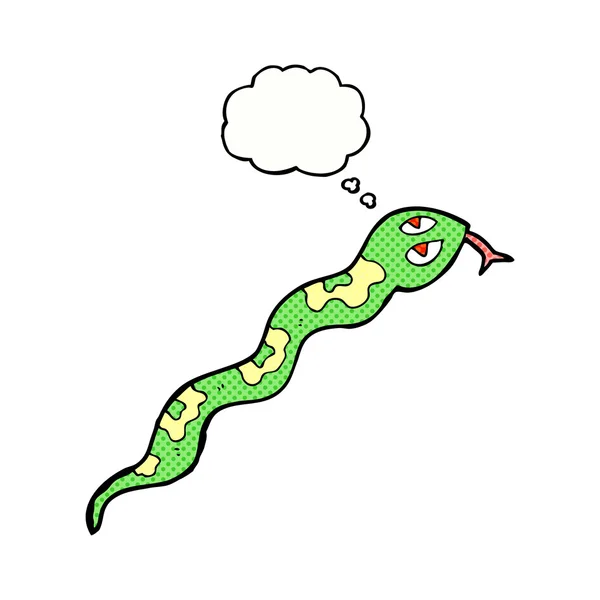 Cartoon hissing snake with thought bubble — Stock Vector