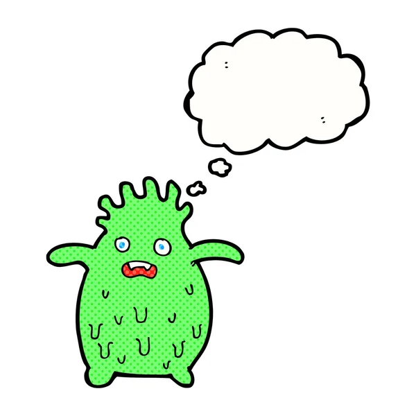 Cartoon funny slime monster with thought bubble — Stock Vector