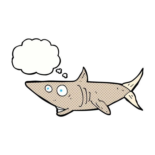 Dessin animé requin heureux avec bulle de pensée — Image vectorielle