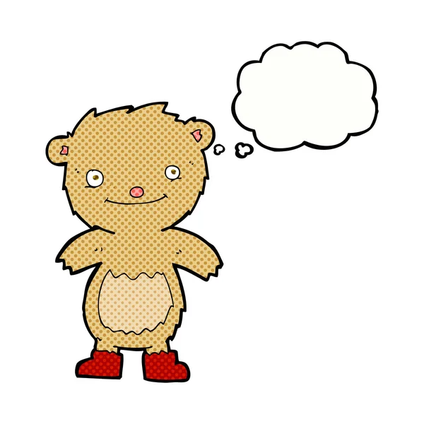 Tekenfilm teddybeer het dragen van laarzen met gedachte zeepbel — Stockvector