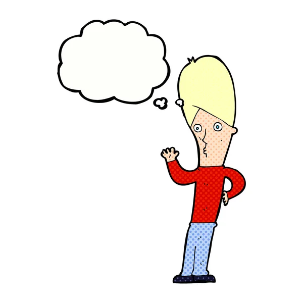 Hombre de dibujos animados ondeando con burbuja de pensamiento — Vector de stock