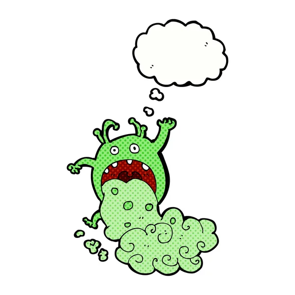 Cartoon gross monster being sick with thought bubble — Stock Vector