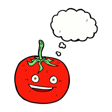 Düşünce baloncuklu çizgi film domatesi