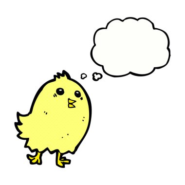 Düşünce baloncuklu mutlu sarı kuş.