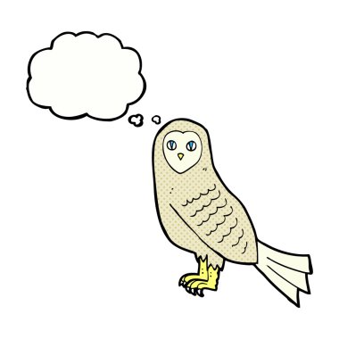 Düşünce baloncuklu çizgi film baykuşu