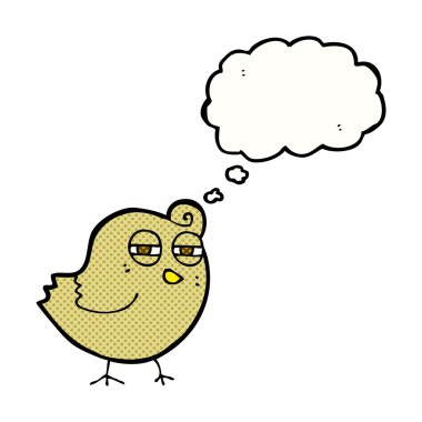 Düşünce baloncuklu komik çizgi film kuşu
