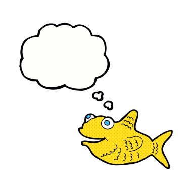 Düşünce baloncuklu mutlu balık çizgi filmi