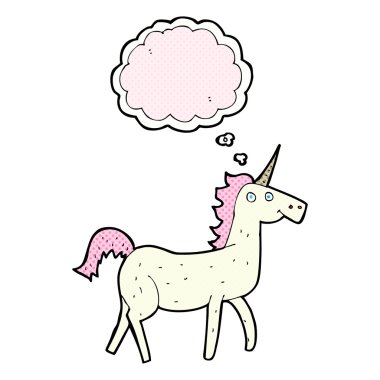 Düşünce baloncuklu tek boynuzlu at çizgi filmi