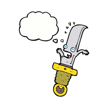 Düşünce baloncuğu ile korkutulmuş çizgi film bıçağı