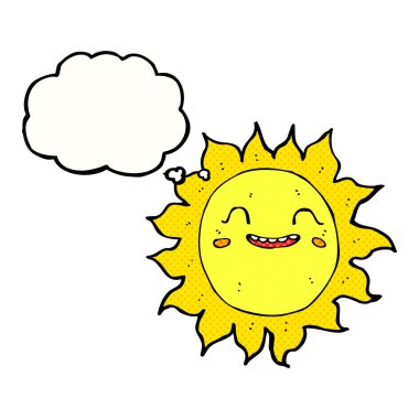 Düşünce baloncuklu mutlu güneş çizgi filmi