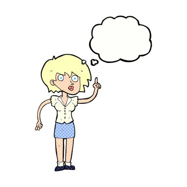 Düşünce baloncuğu sorusu olan karikatür kadın.