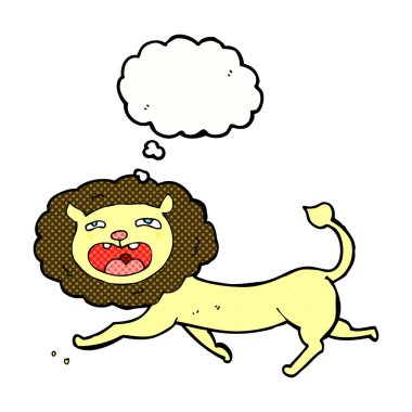 Düşünce baloncuklu çizgi film aslanı