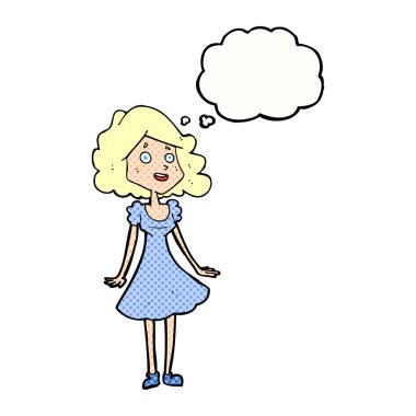 düşünce balonu ile içinde karikatür mutlu kadın