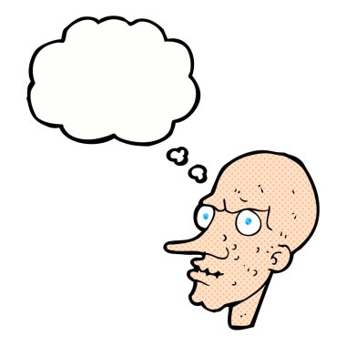 Düşünce baloncuğu olan kötü yaşlı adam çizgi filmi