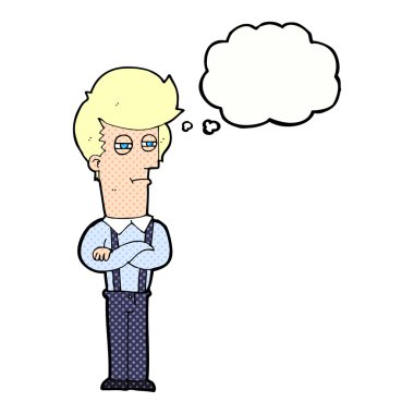 Çizgi film düşünce baloncuğu ile rahatsız bir adam