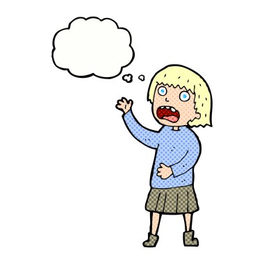 Çizgi film, düşünce balonlu kadını strese sokuyor.
