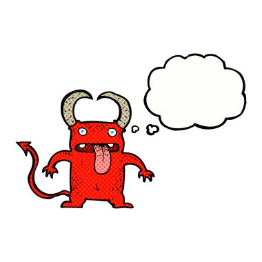 Düşünce baloncuklu küçük şeytan.