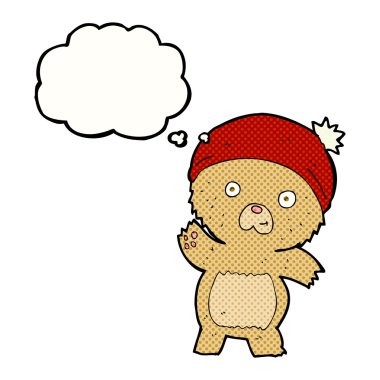 Düşünce baloncuklu sevimli oyuncak ayı.